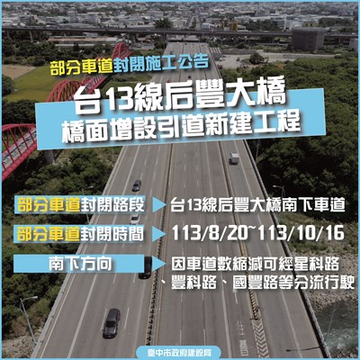 01-置頂-新設引道橋面即將現身-中市后豐大橋820起調整部分車道