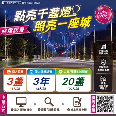 主頁圖片_點亮千盞燈-照亮一座城-中市推路燈認養計畫-邀市民加入-發光隊