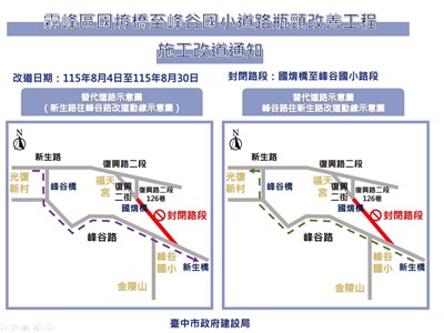 霧峰國焴橋至峰谷國小道路拓寬工程迎最後階段！今起交維改道 籲用路人提前因應