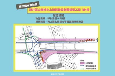 南山截水溝計畫新闢橋梁施工-5月1日起向上路七段行車改走內車道