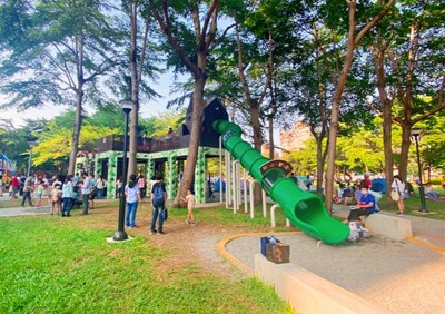 豐富公園樹屋遊戲場更是大受好評-每逢傍晚及假日都有許多大-小朋友排隊等著遊玩